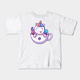 Cute Unicorn In Cup Coffee Kids T-Shirt